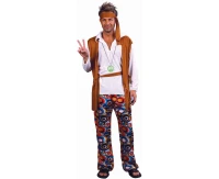 Role play-set for adult Hippie Man (headband, shirt with attached vest, pants, belt), size 56